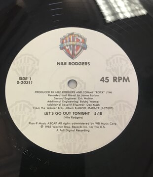 Nile Rodgers - Let’s Go Out Tonight - 0 20311 - Vinyl 12-Inch Single (USED)
