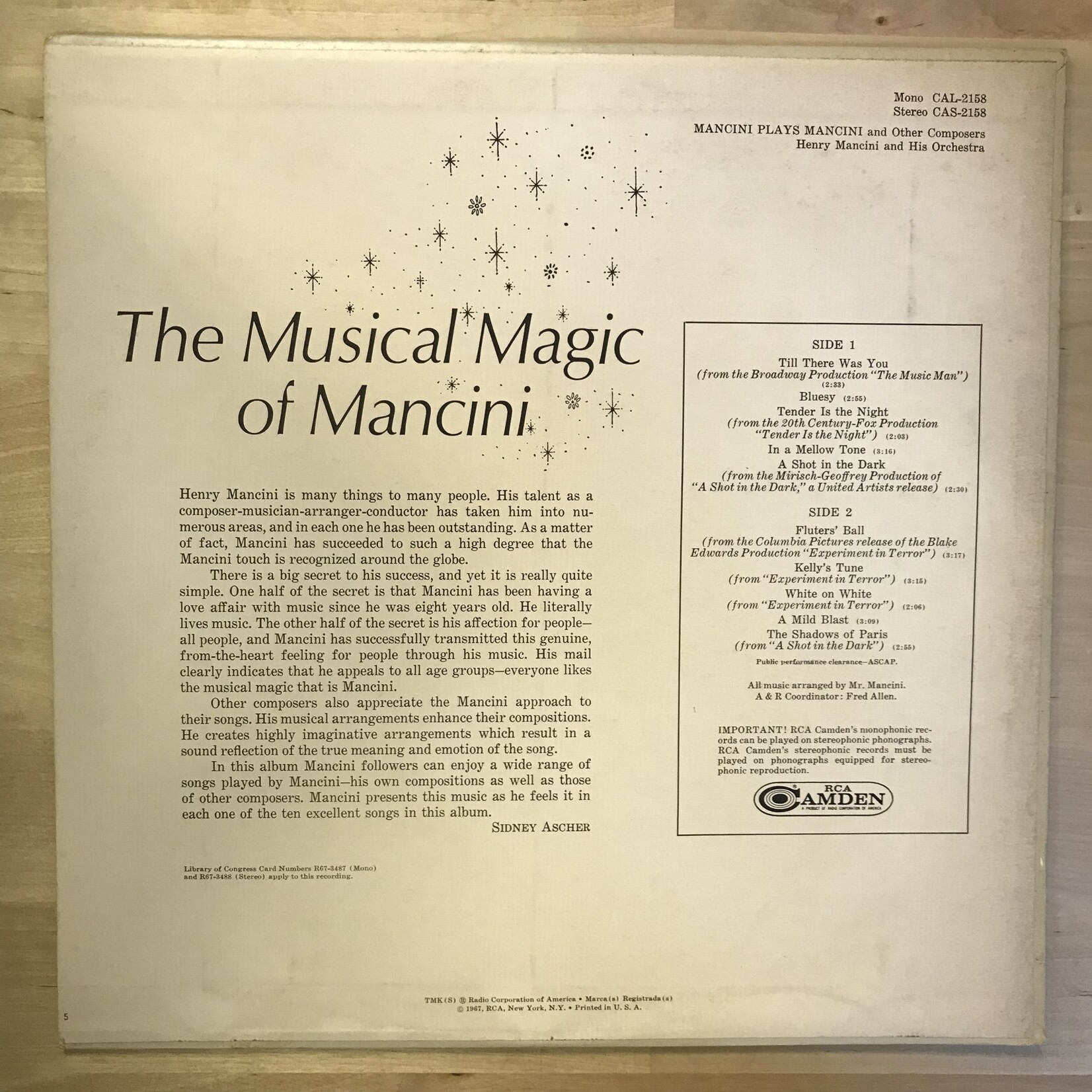 Henry Mancini - Mancini Plays Mancini - CAS2158 - Vinyl LP (USED)