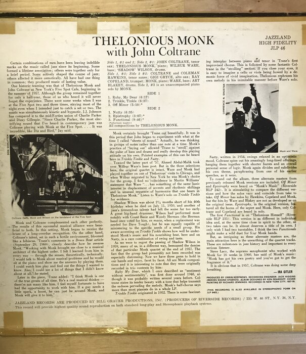 Thelonious Monk - With John Coltrane - JLP46 - Vinyl LP (USED)