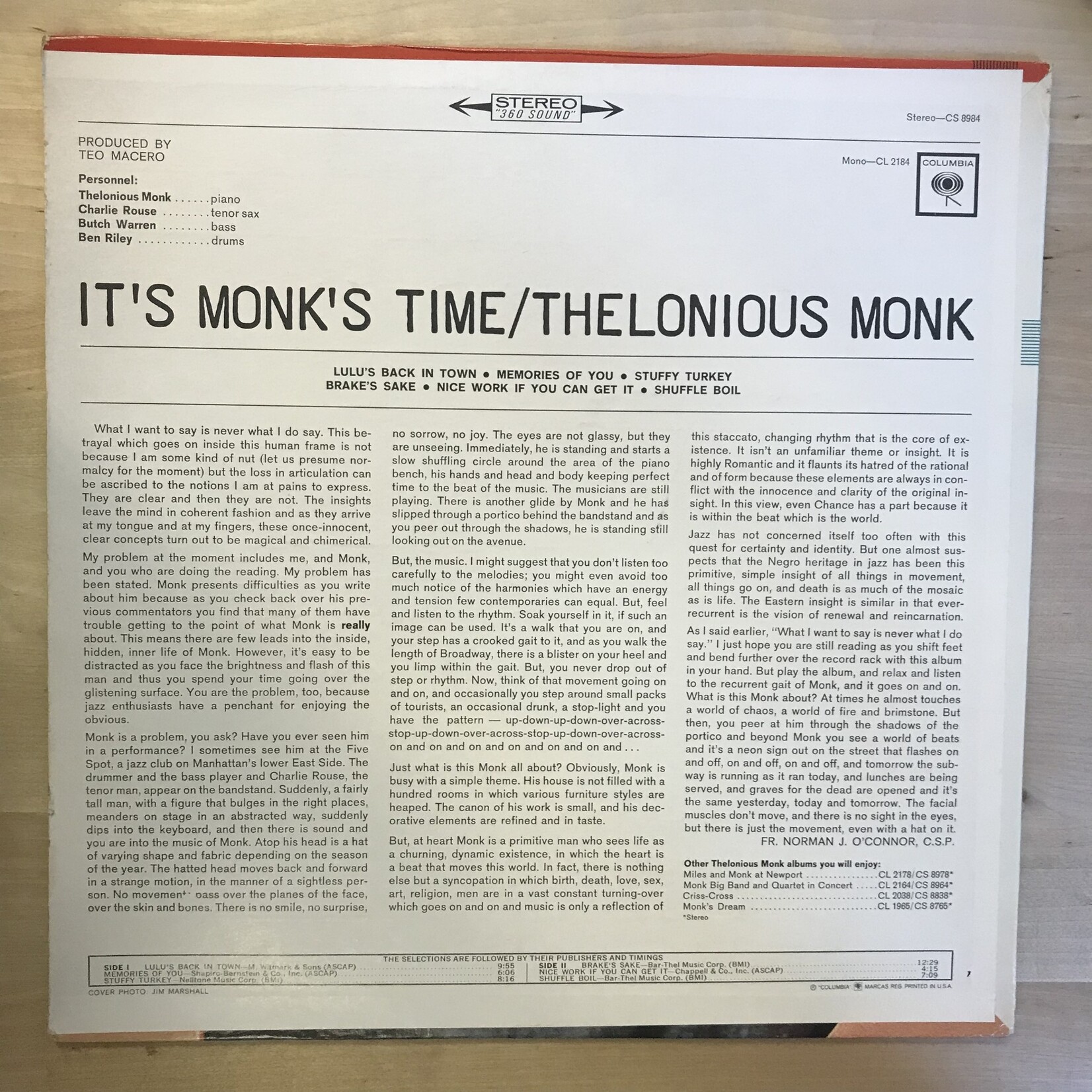 Thelonious Monk - It’s Monk’s Time - CS 8984 - Vinyl LP (USED)
