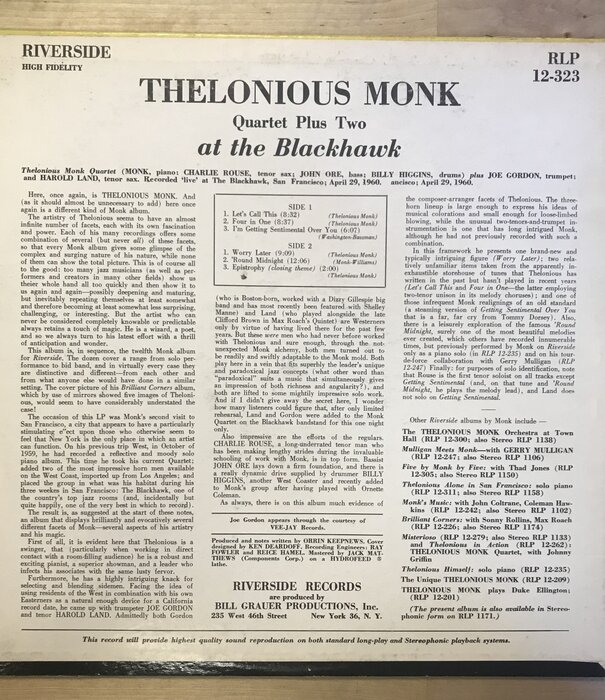 Thelonious Monk - At The Blackhawk - 12-323 (1960 MONO) - Vinyl LP (USED)