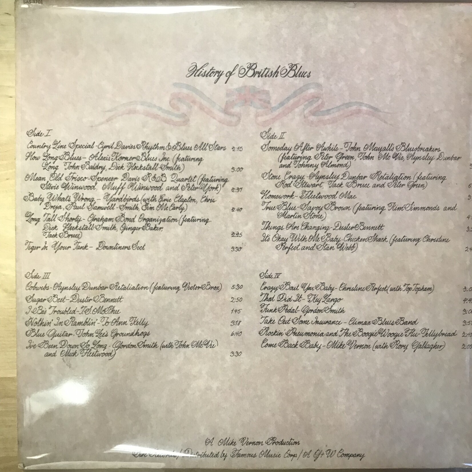 Various - History Of British Blues Volume One - SAS3701 - Vinyl LP (USED)