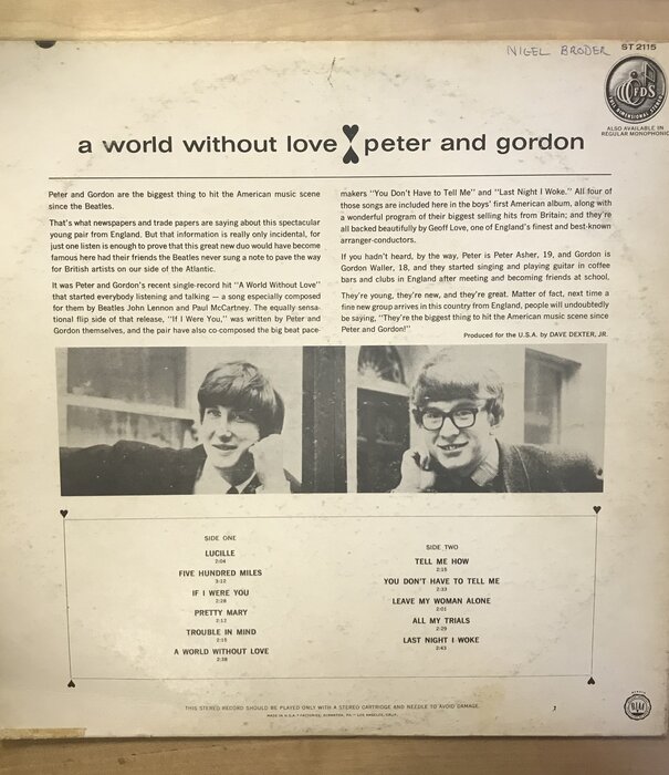 Peter And Gordon - A World Without Love - ST 2115 - Vinyl LP (USED)