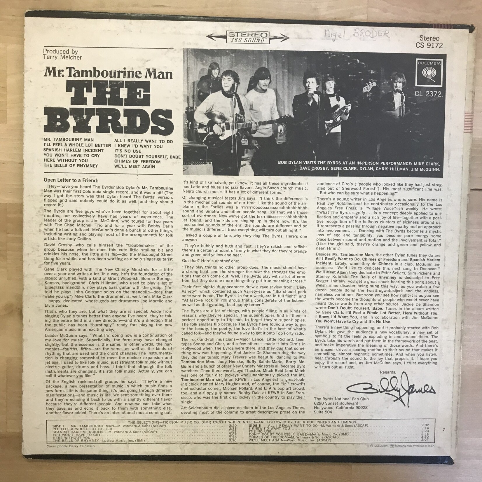 Byrds - Mr. Tambourine Man - CS9172 (1965 Stereo) - Vinyl LP (USED)