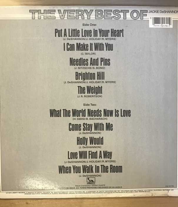 Jackie DeShannon - The Very Best Of Jackie DeShannon - LN 10179 - Vinyl LP (USED)