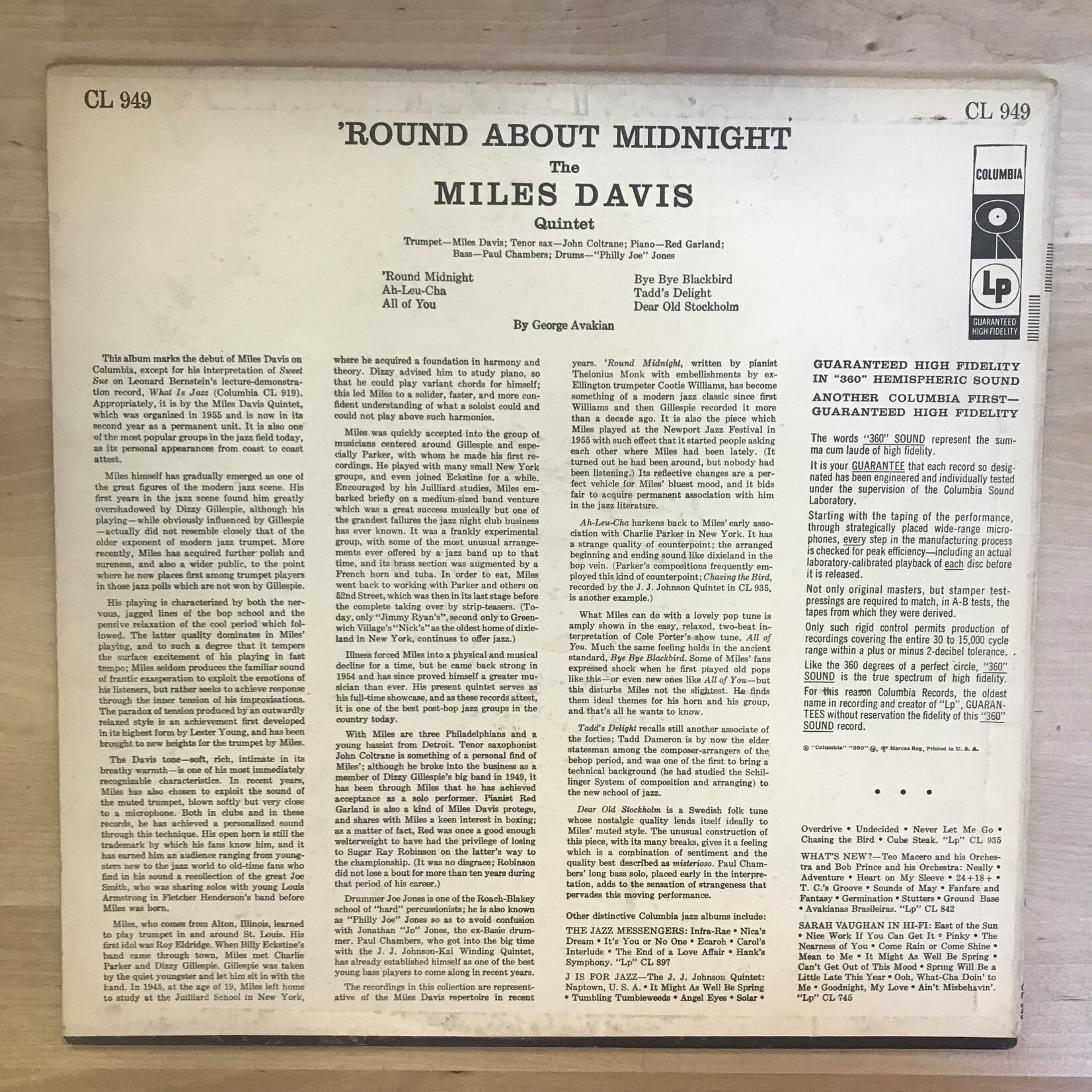 Miles Davis - ‘Round About Midnight (1967 MONO) - CL 949 - Vinyl LP (USED)