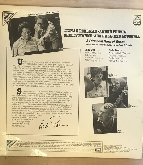 Itzhak Perlman, Andre Previn, Shelly Manne, Jim Hall, Red Mitchell - A Different Kind Of Blues - DS37780 - Vinyl LP (USED)