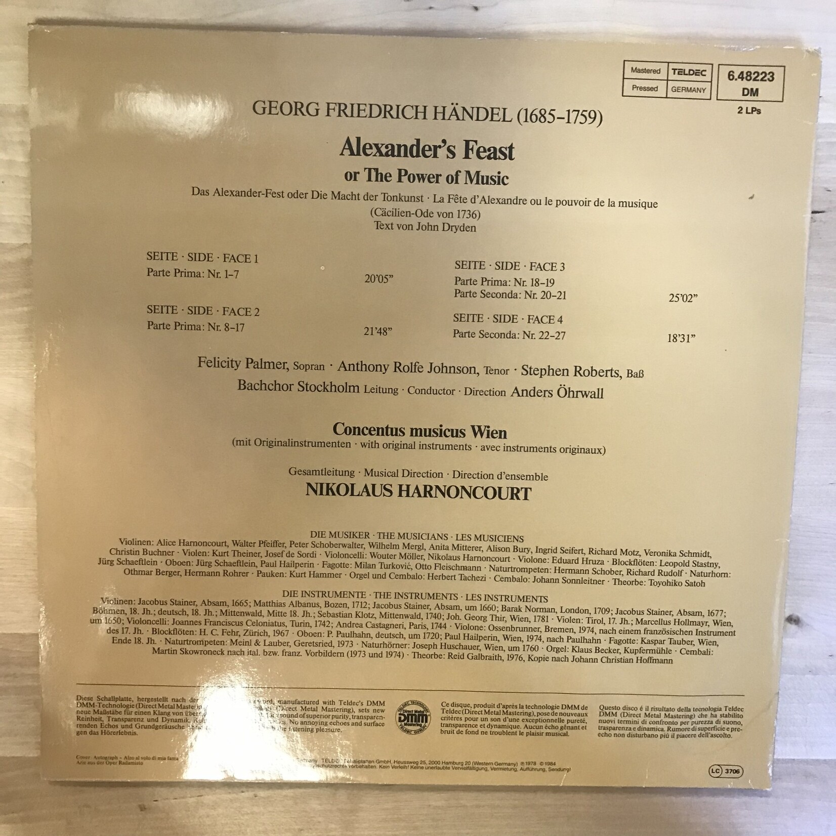 Nikolaus Harnoncourt - G. F. Handel - Alexander’s Feast - 6.48223 - Vinyl LP (USED)