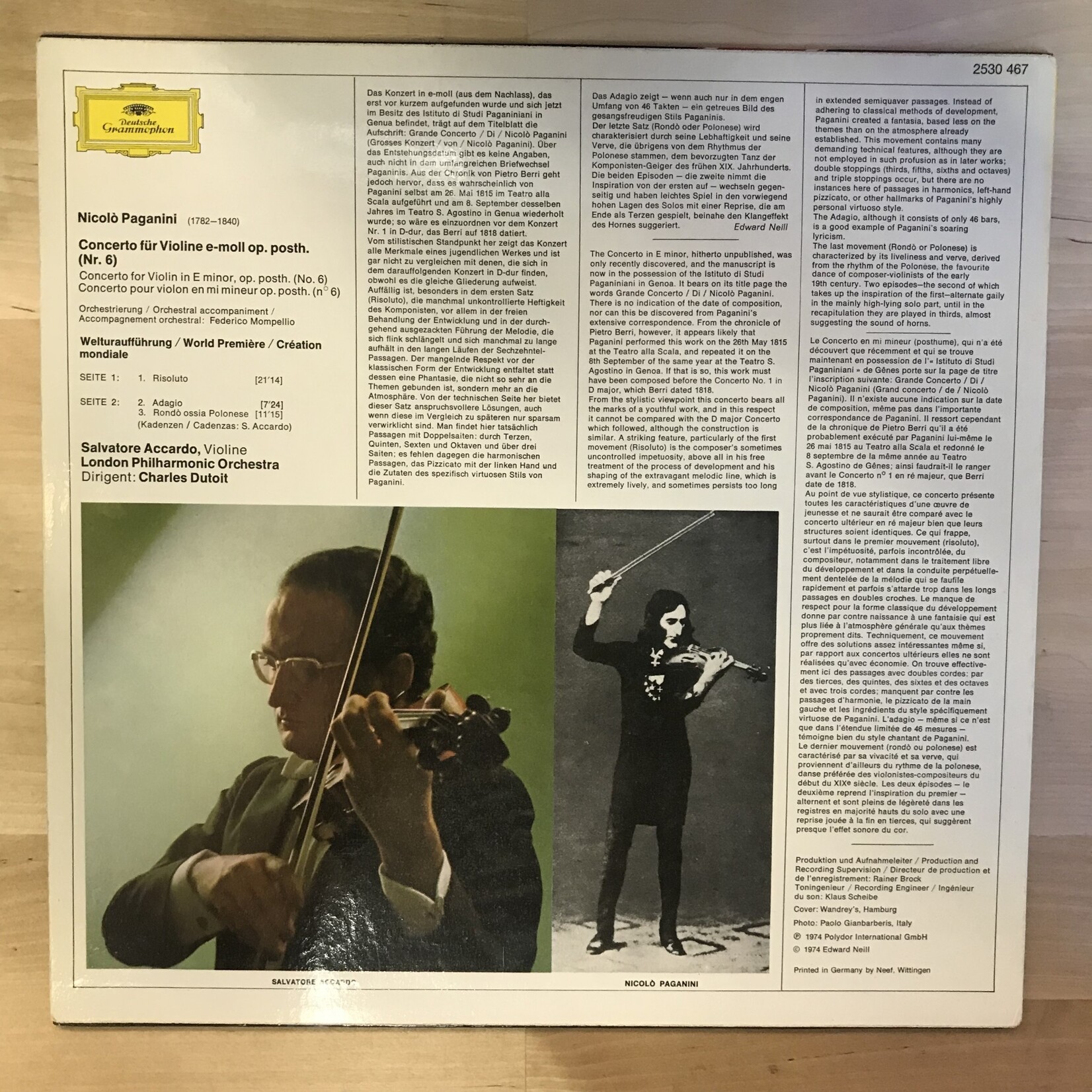 Salvatore Accardo - Nicolo Paganini: Concerto Per Violino (No. 6) - 2530 467 - Vinyl LP (USED)