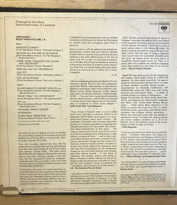 John Barry - Ready When You Are, J.B. (PROMO) - CS 1003 - Vinyl LP (USED)