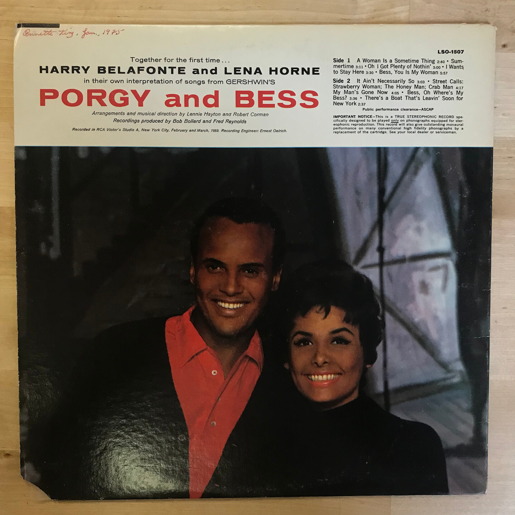 Lena Horne, Harry Belafonte - Porgy And Bess (1970s RE) - LSO 1507 - Vinyl LP (USED)