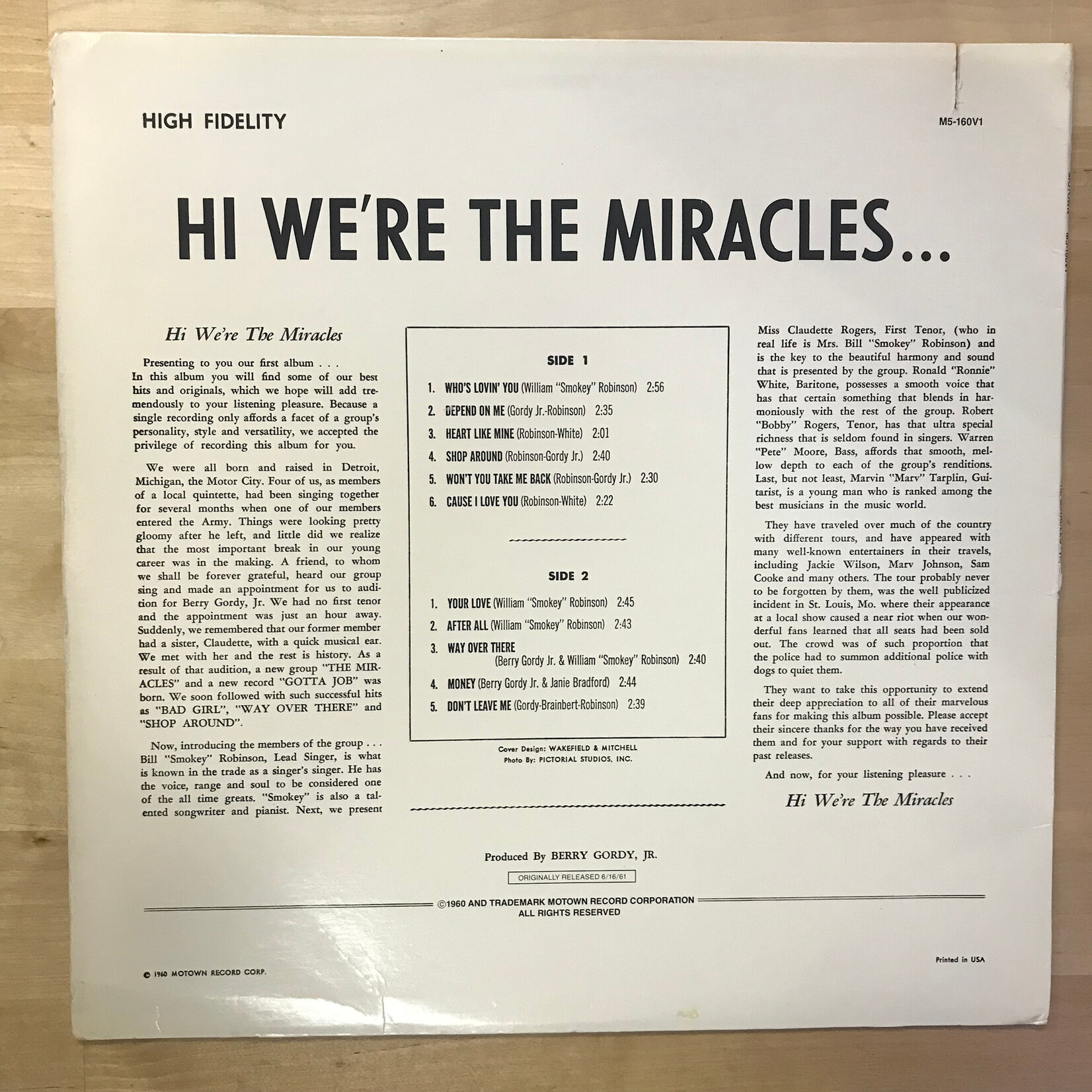 Miracles (Smokey Robinson) - Hi We’re The Miracles (1981RE) - M5160V1 - Vinyl LP (USED)