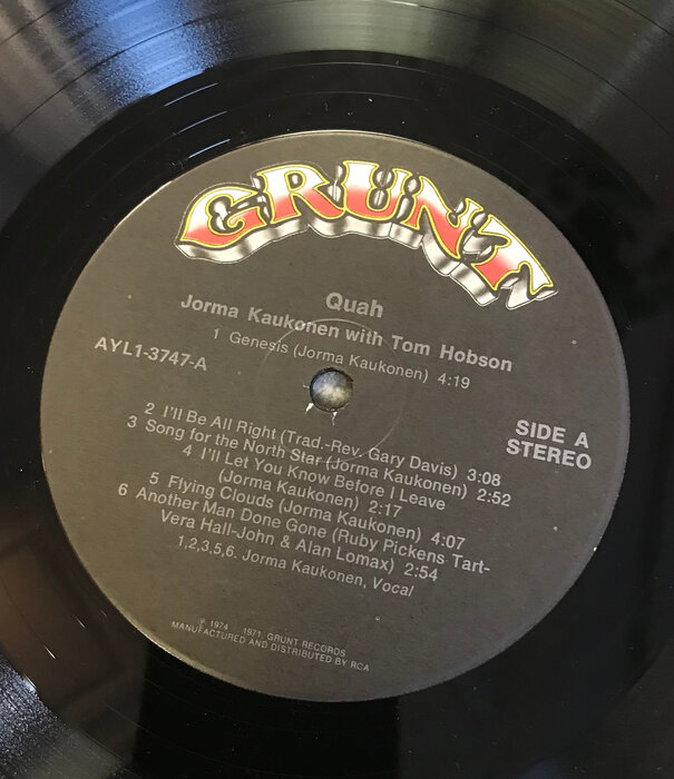 Jorma Kaukonen With Tom Hobson – Quah (1981 RE) - AYL1 3747 - Vinyl LP (USED)