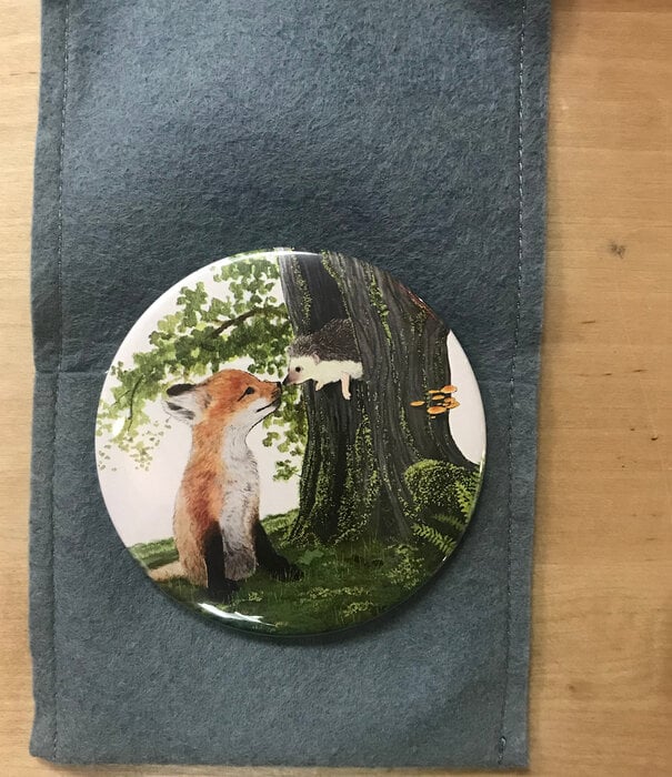 Fox and Hedgehog - Pocket Mirror with Wool-Felt Pouch (NEW)