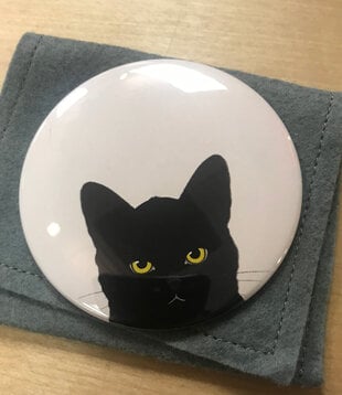 Peek-A-Boo Black Cat - Pocket Mirror with Wool-Felt Pouch (NEW)