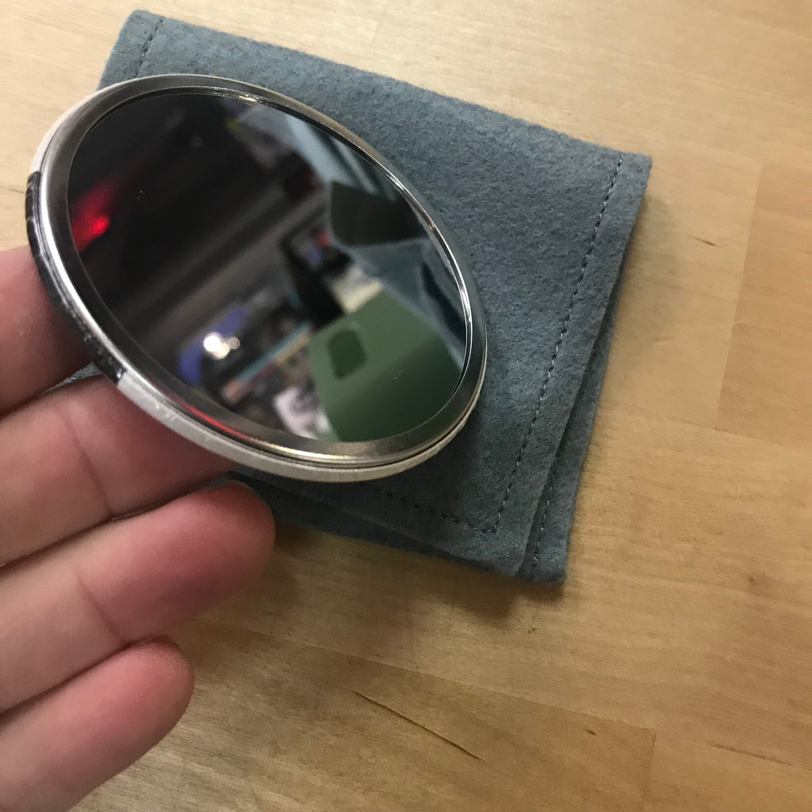 Peek-A-Boo Black Cat - Pocket Mirror with Wool-Felt Pouch (NEW)