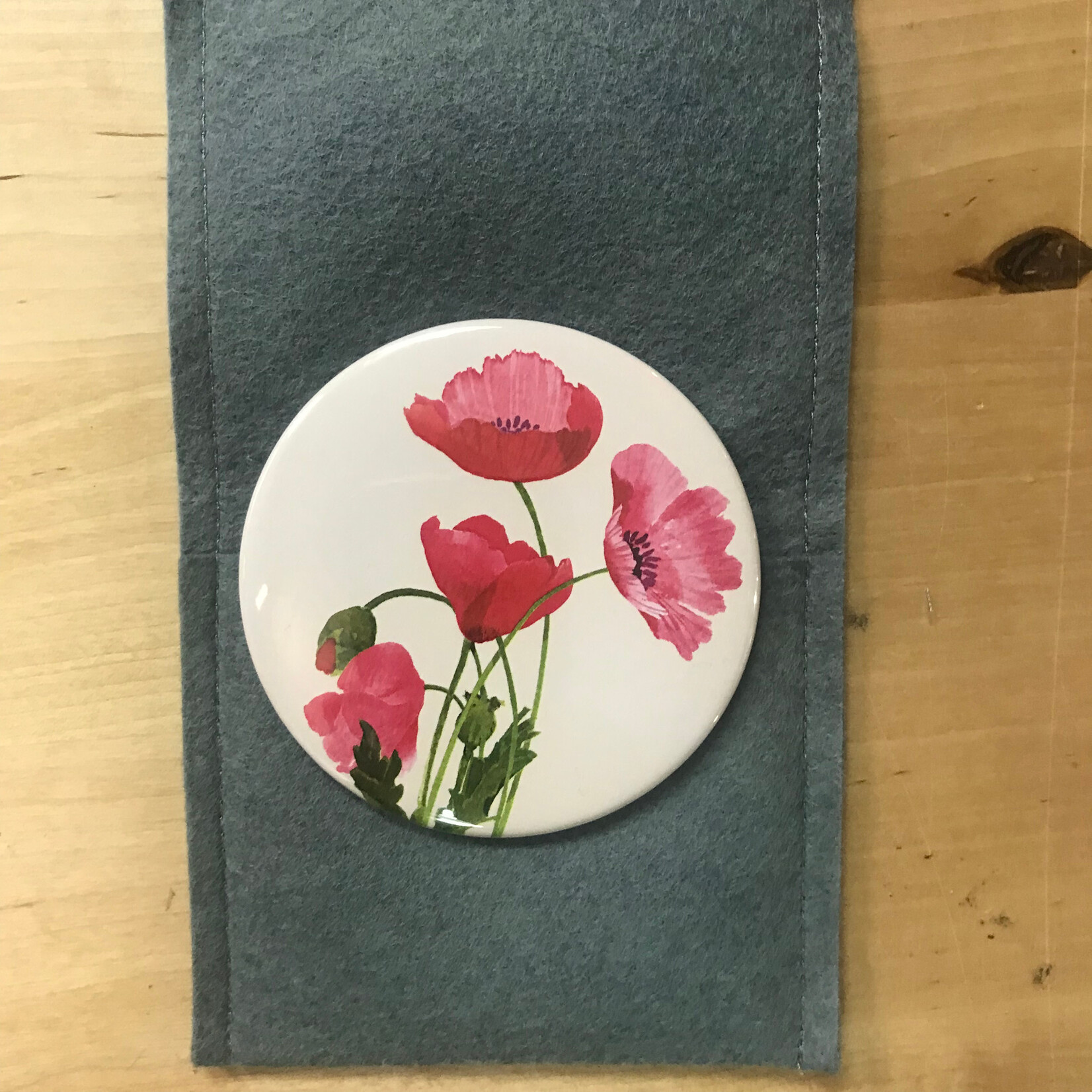 Pink Poppies - Pocket Mirror with Wool-Felt Pouch (NEW)
