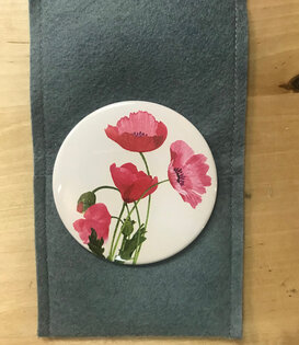 Pink Poppies - Pocket Mirror with Wool-Felt Pouch (NEW)