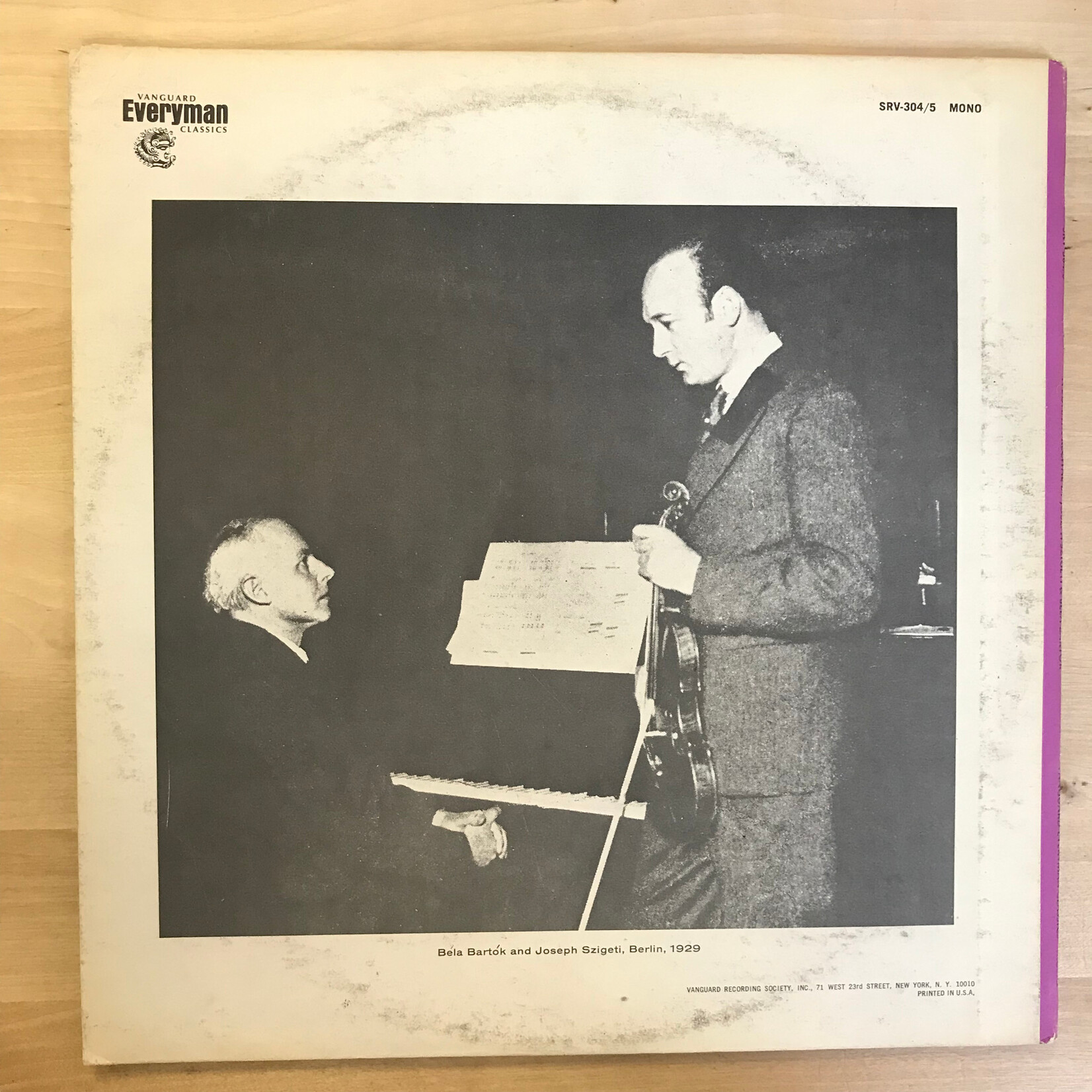 Joseph Szigeti, Béla Bartók – A Sonata Recital - SRV 304/5 - Vinyl LP (USED)