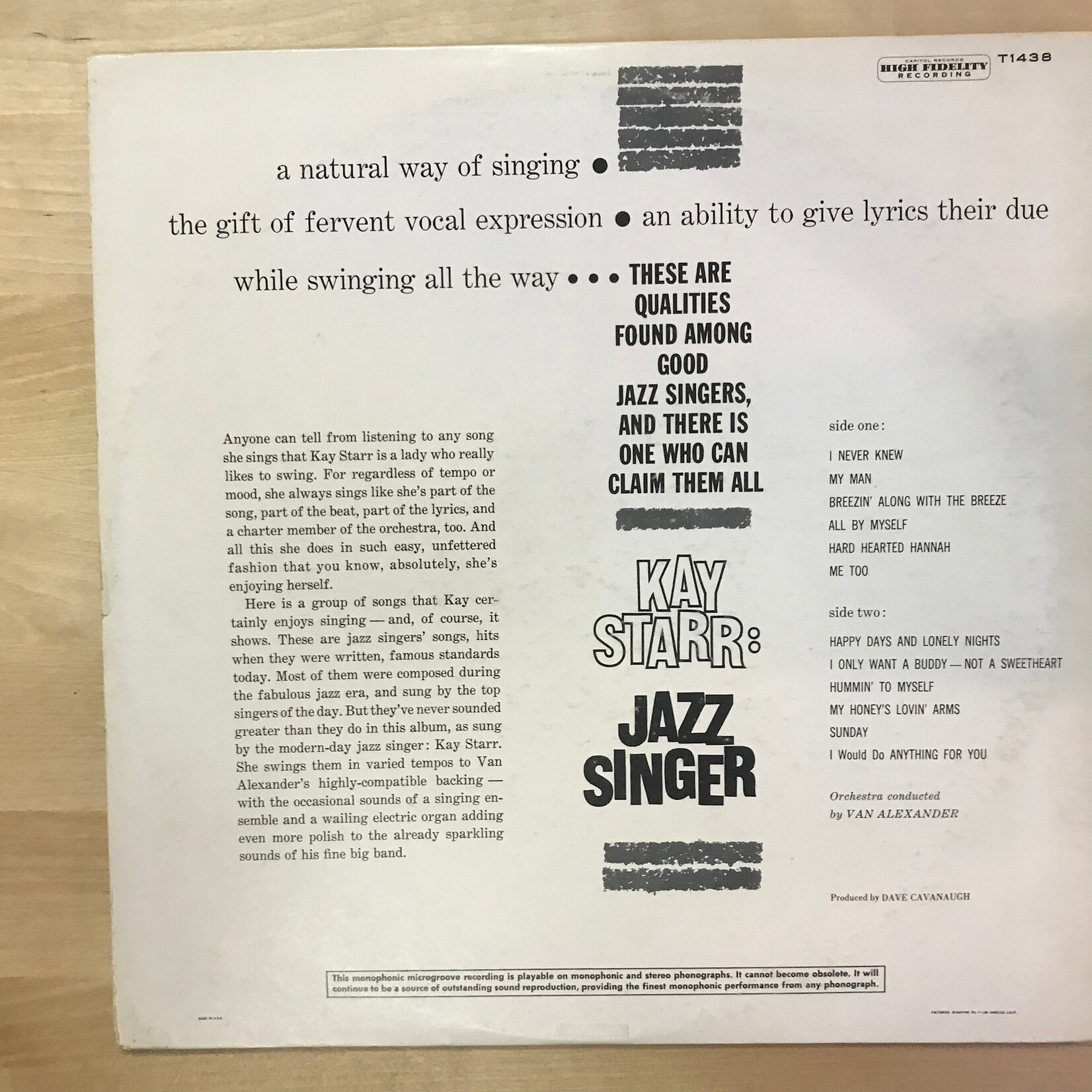 Kay Starr - Jazz Singer - T1438 - Vinyl LP (USED)