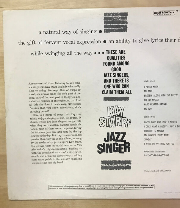 Kay Starr - Jazz Singer - T1438 - Vinyl LP (USED)