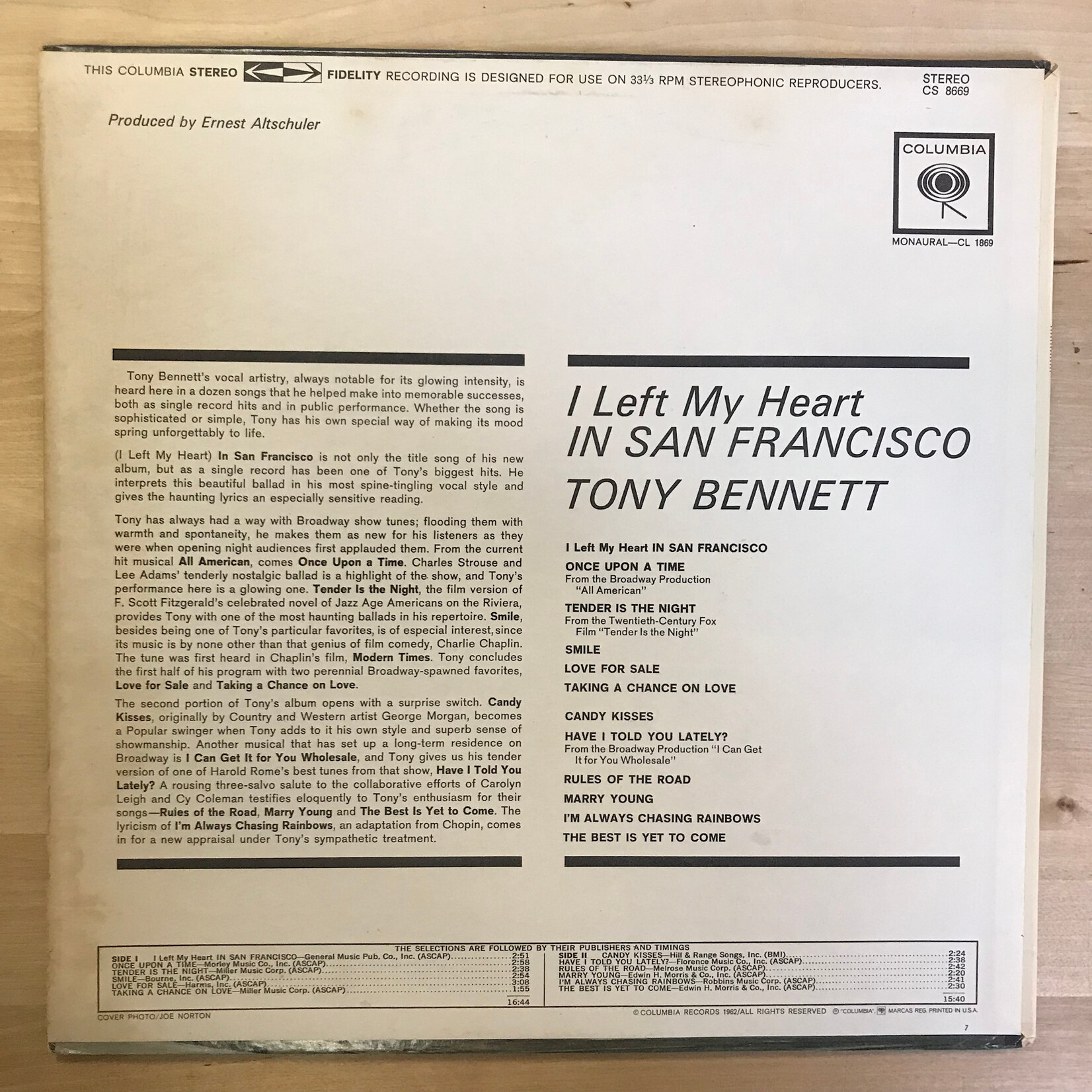 Tony Bennett - I Left My Heart In San Francisco - CS8669 - Vinyl LP (USED)
