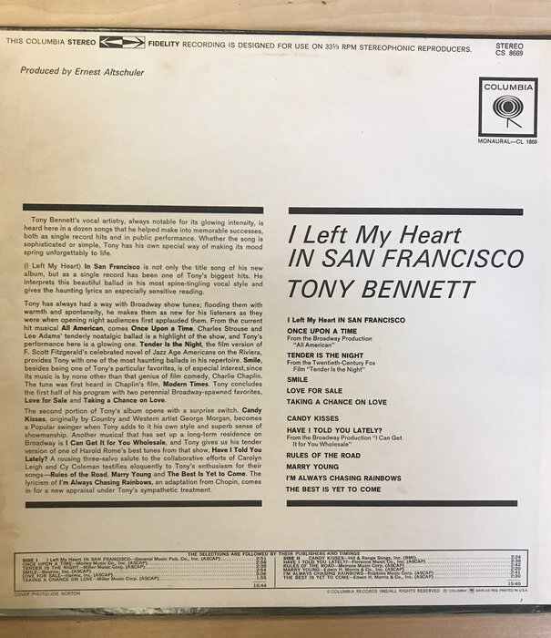 Tony Bennett - I Left My Heart In San Francisco - CS8669 - Vinyl LP (USED)
