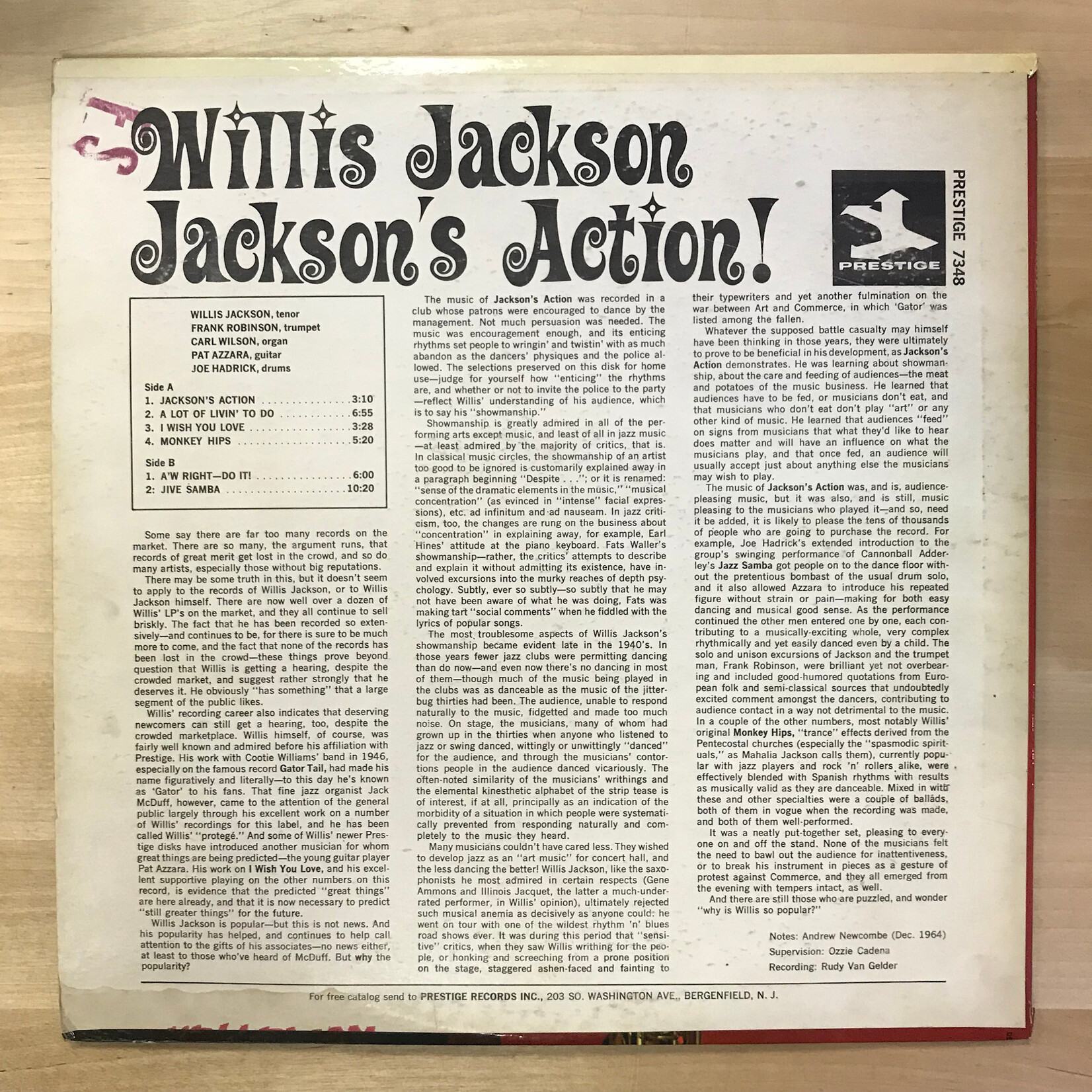 Willis Jackson - Jackson’s Action - PRST7348 - Vinyl LP (USED)