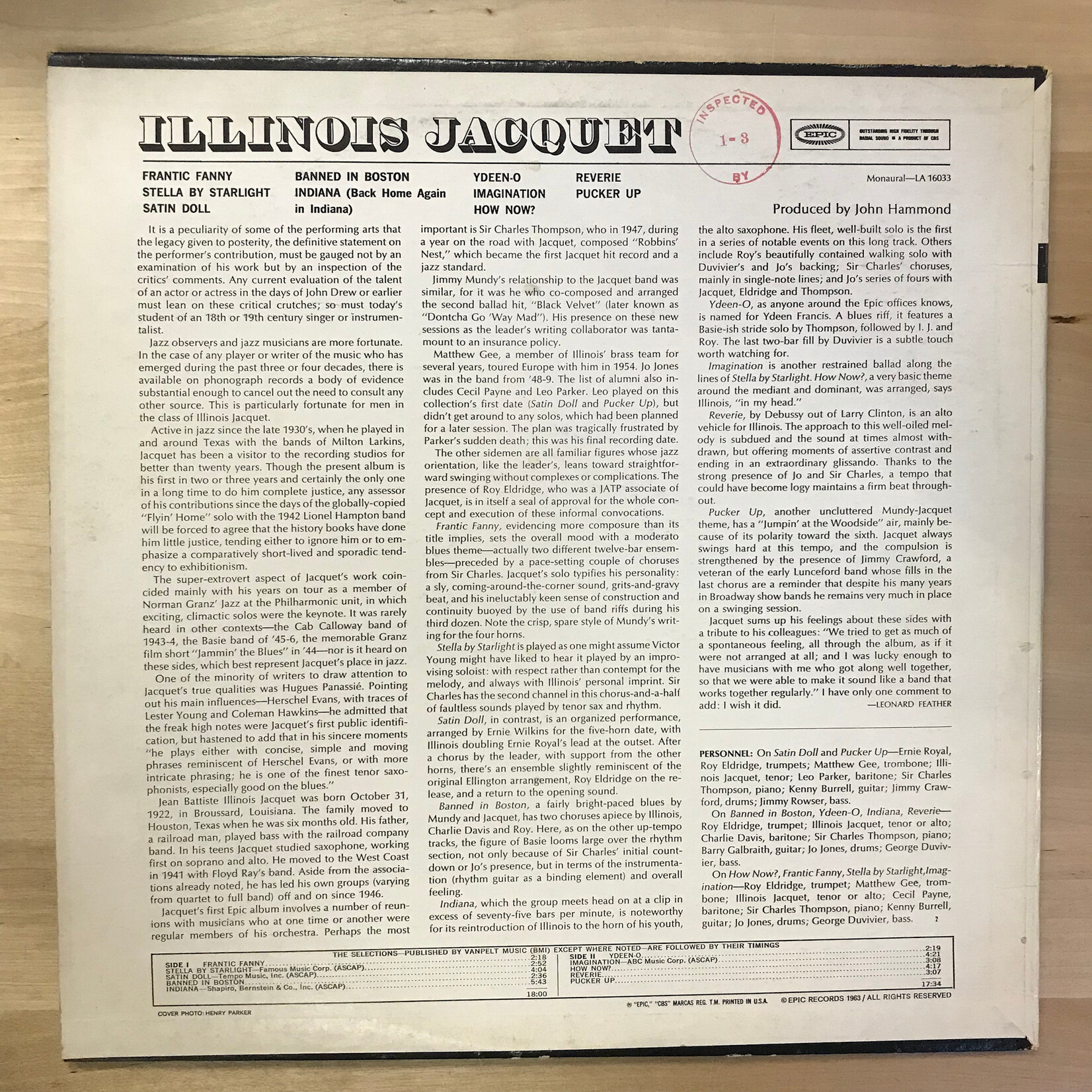 Illinois Jacquet - Illinois Jacquet - LA 16033 - Vinyl LP (USED)