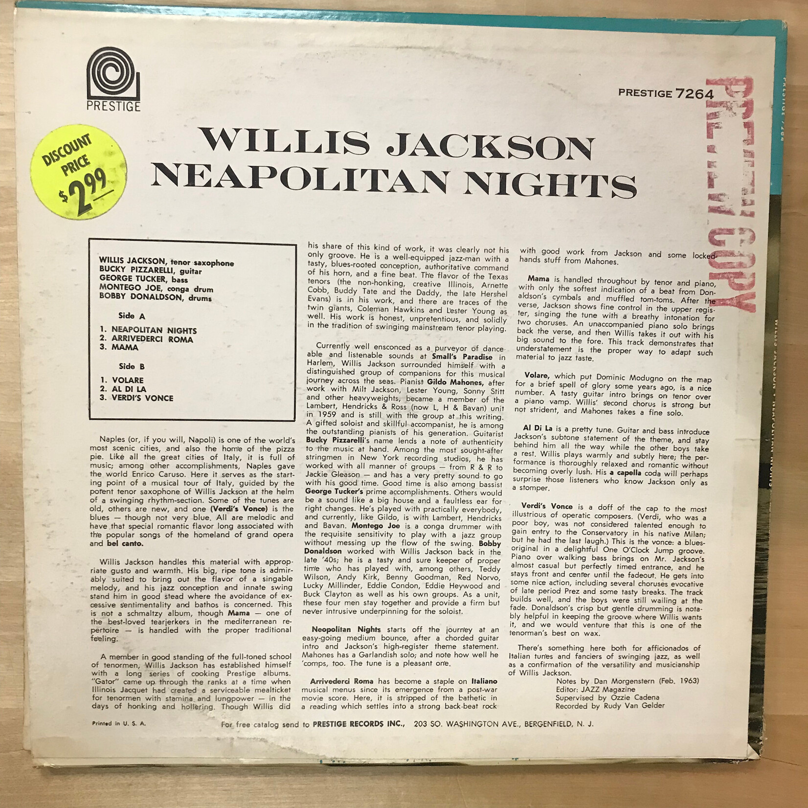 Willis Jackson - Neapolitan Nights - PRLP 7264 - Vinyl LP (USED)