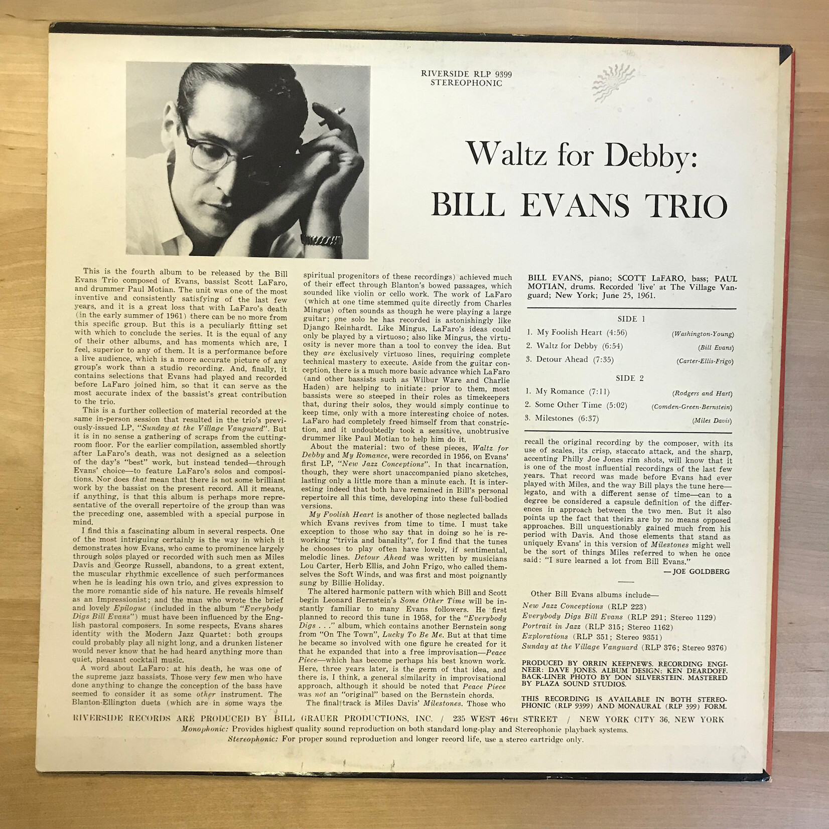 Bill Evans - Waltz For Debby (1966 STEREO) - RLP 9339 - Vinyl LP (USED)
