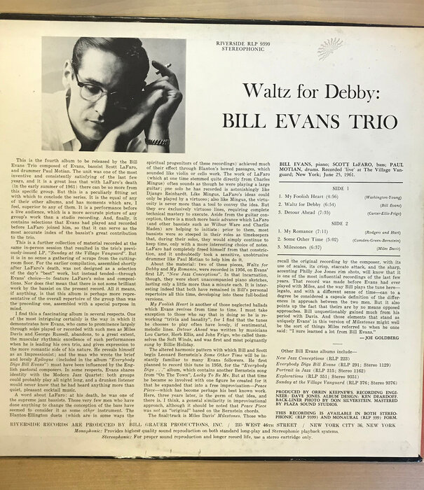 Bill Evans - Waltz For Debby (1966 STEREO) - RLP 9339 - Vinyl LP (USED)