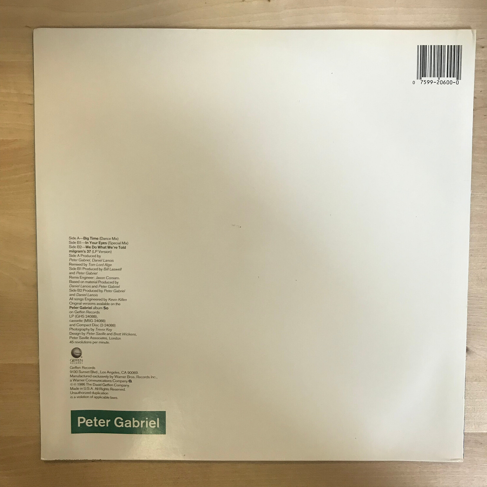 Peter Gabriel - Big Time - 9 20600 - Vinyl 12-Inch Single (USED)