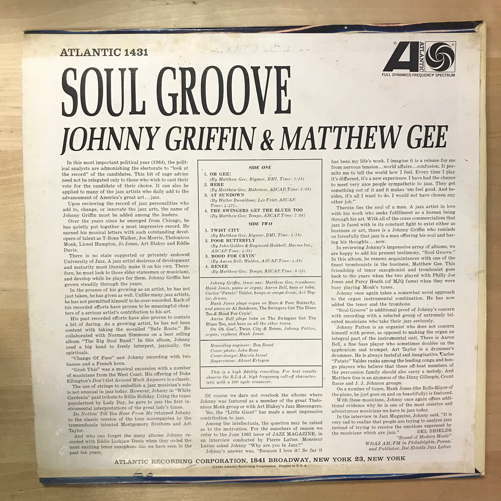 Johnny Griffin & Matthew Gee - Soul Groove - 1431 - Vinyl LP (USED)