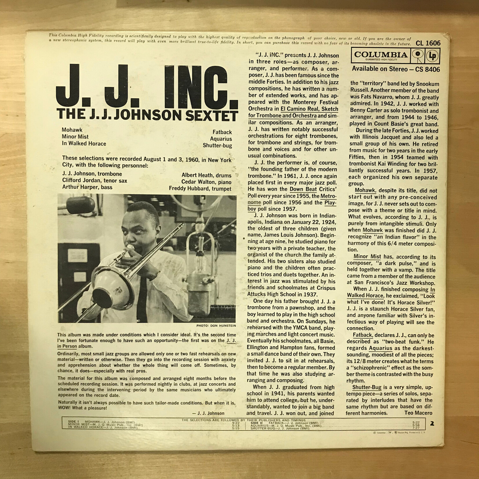 J.J. Johnson - J.J. Inc. - CL1606 - Vinyl LP (USED)