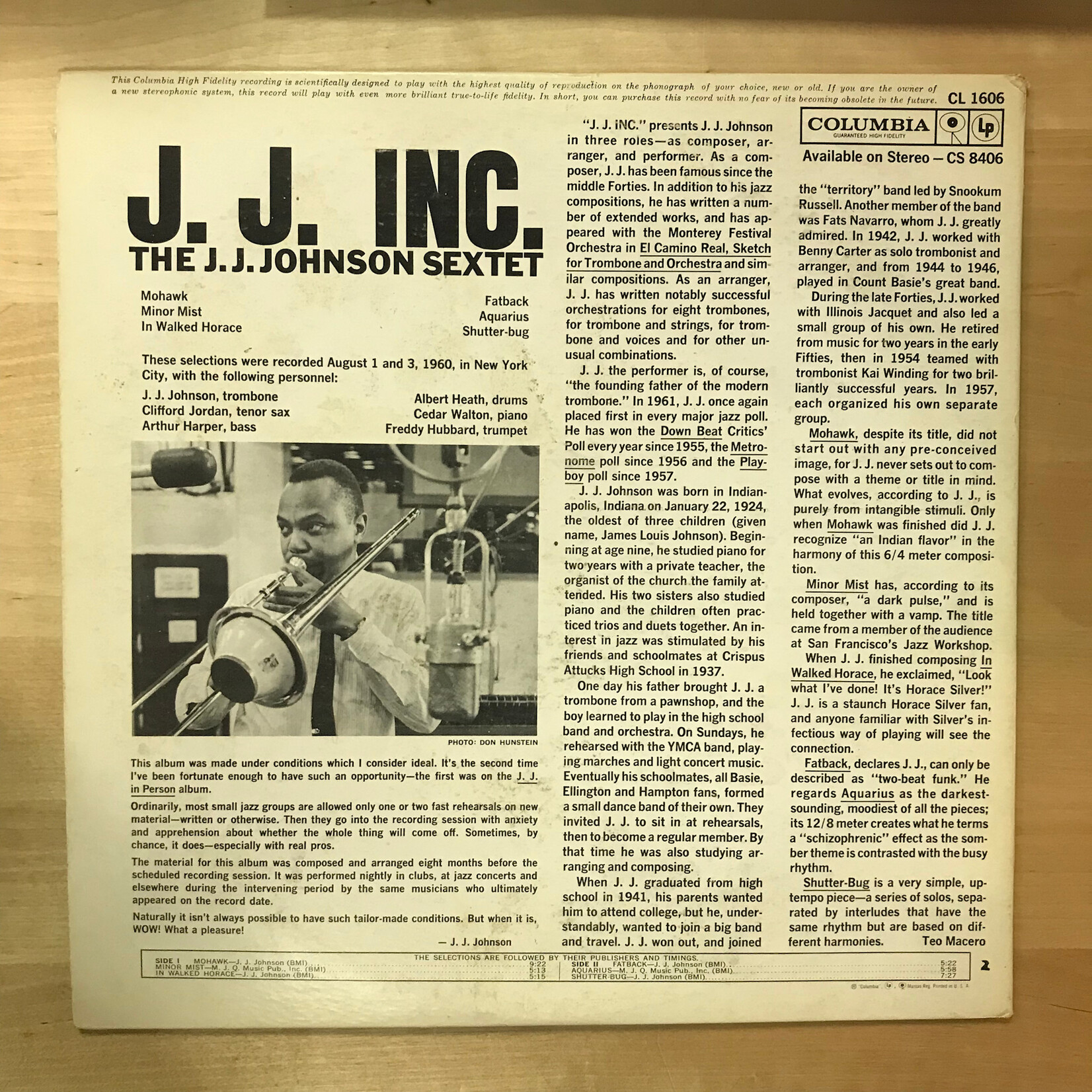 J.J. Johnson - J.J. Inc. - CL1606 - Vinyl LP (USED)