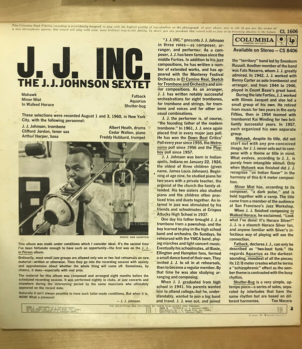 J.J. Johnson - J.J. Inc. - CL1606 - Vinyl LP (USED)