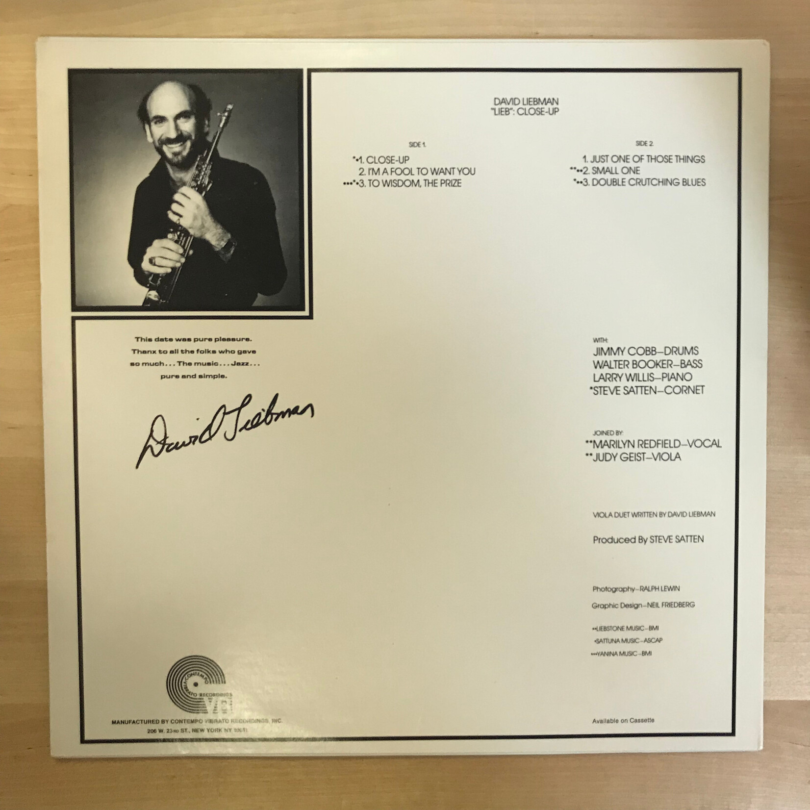 David Liebman - Lieb: Close-Up - CV002 - Vinyl LP (USED)