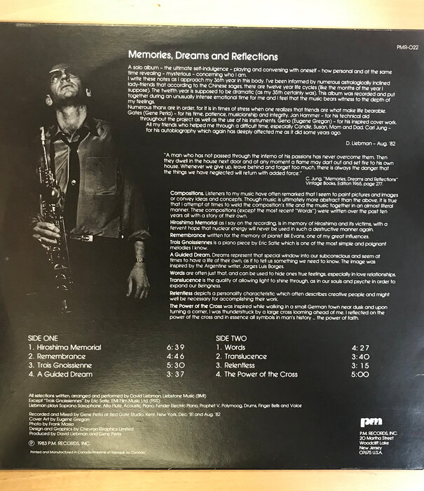 David Liebman - Solo: Memories, Dreams And Reflections - PMR 022 - Vinyl LP (USED)