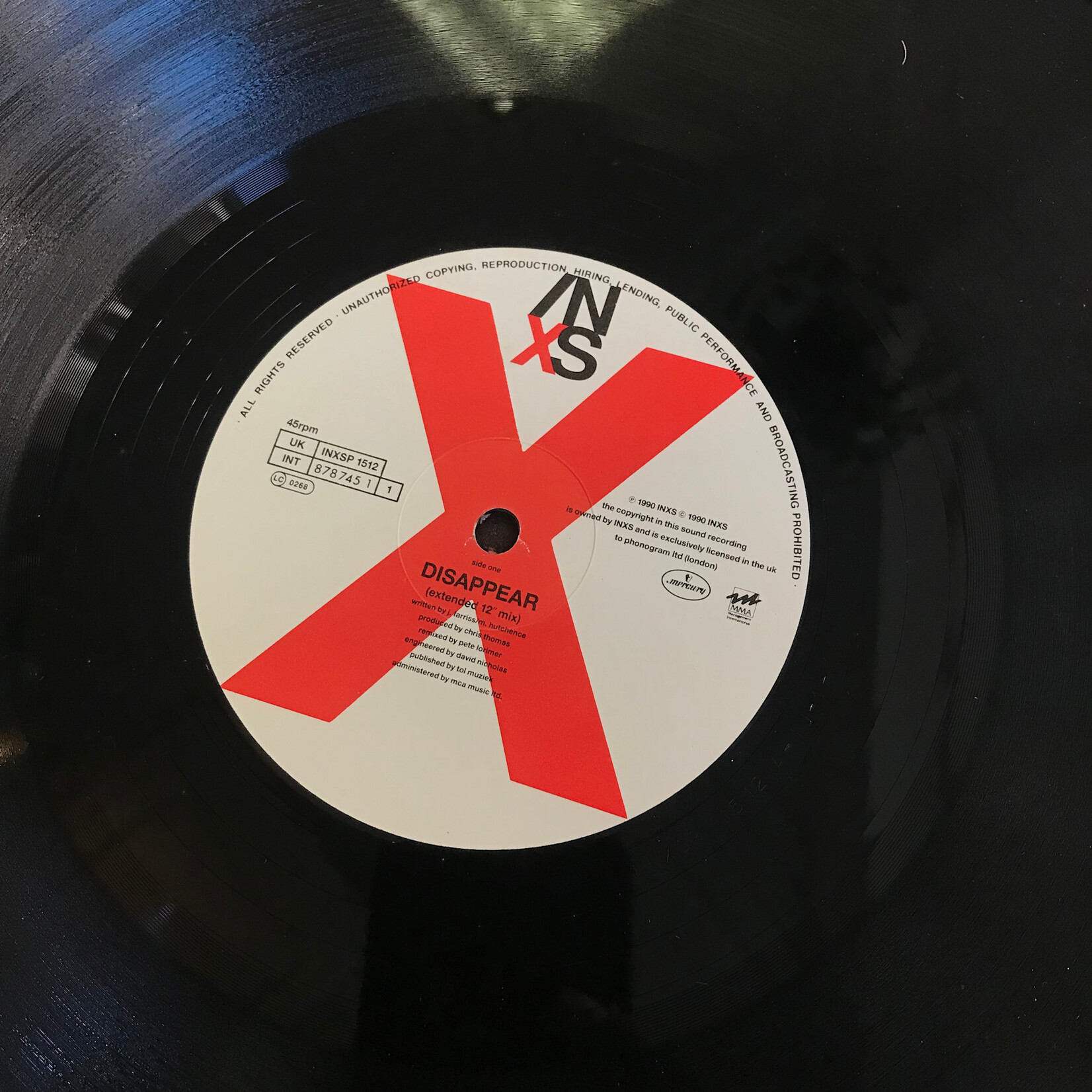 INXS - Disappear - INXSP 1512 - Vinyl 12-Inch Single w/ Poster (USED)