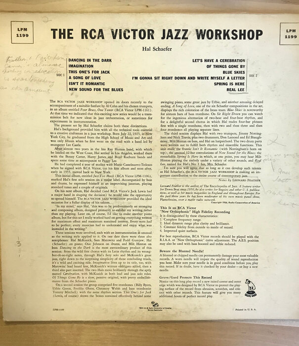 Hal Schaefer - The RCA Victor Jazz Workshop - LPM1199 - Vinyl LP (USED)