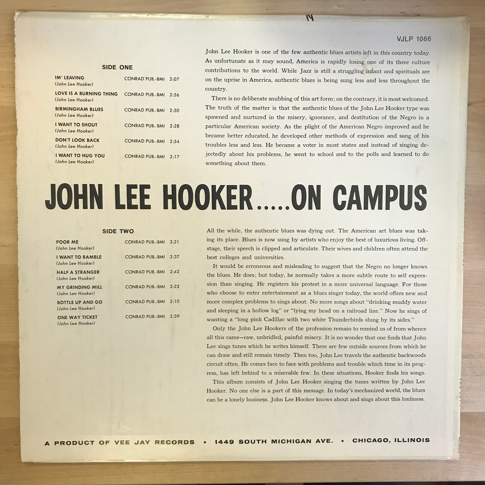 John Lee Hooker - On Campus - VJLP1066 - Vinyl LP (USED)