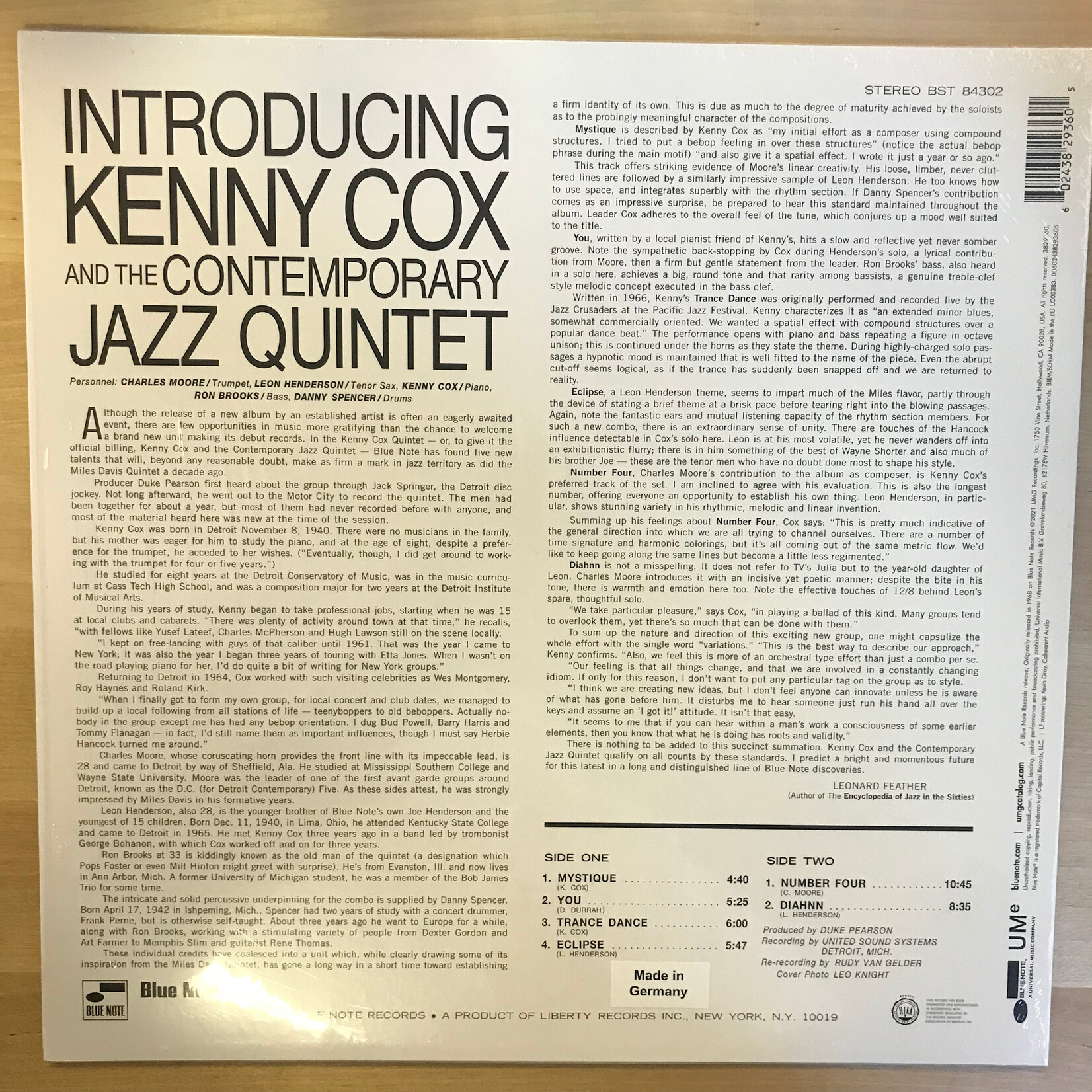 Kenny Cox - Introducing Kenny Cox - BST 84302 - Vinyl LP (USED)