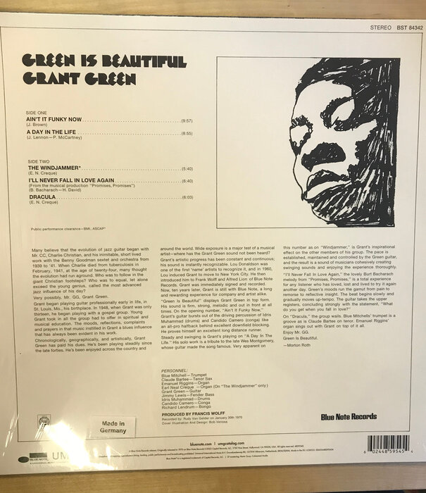 Grant Green - Green Is Beautiful - BST 84342 (2023 RE) - Vinyl LP (USED)