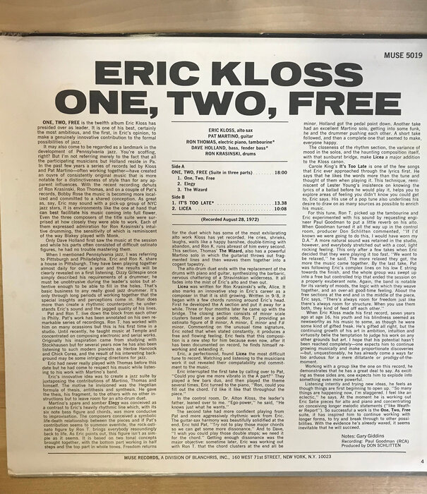 Eric Kloss - One, Two, Three - MR5019 - Vinyl LP (USED)