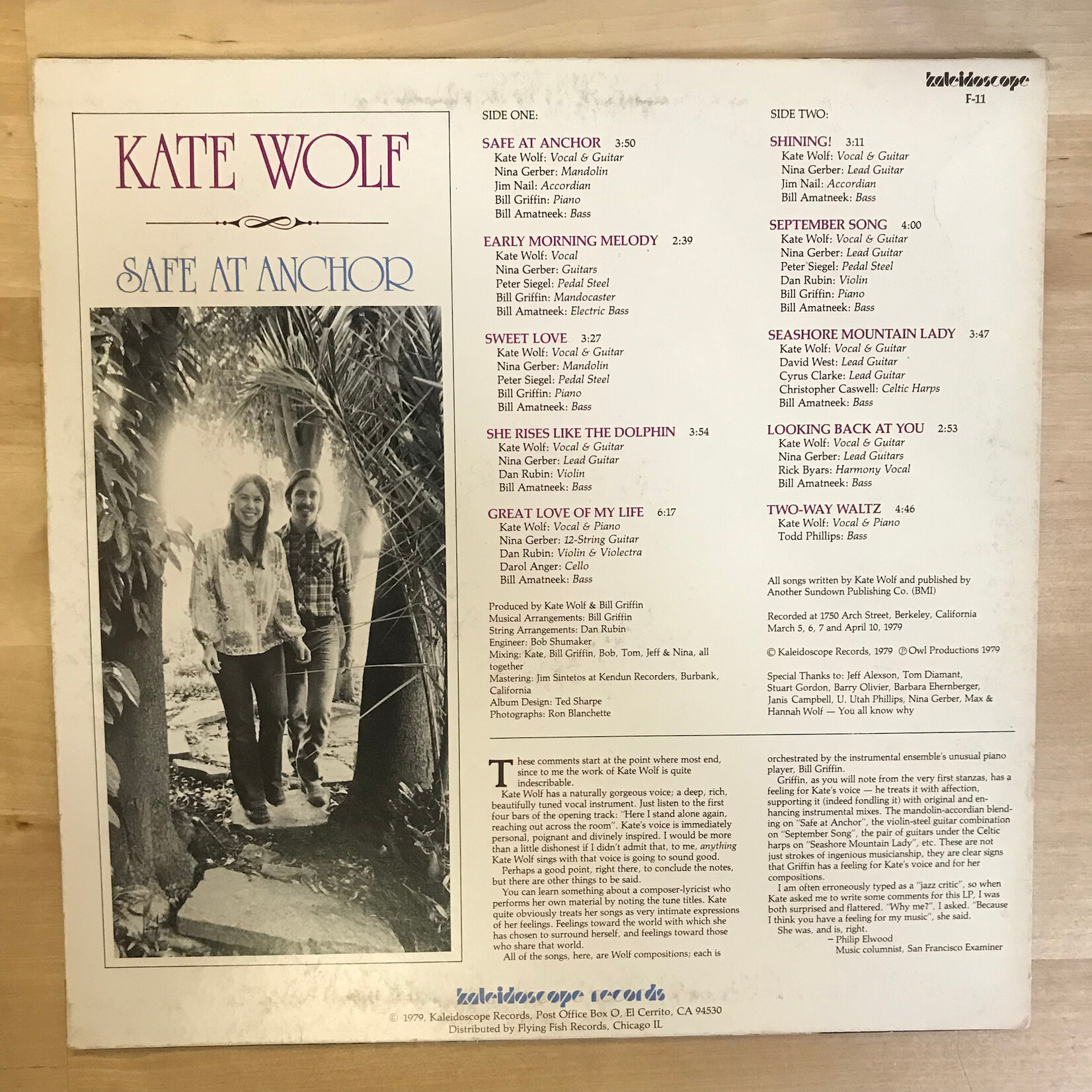 Kate Wolf - Safe At Anchor - F11 - Vinyl LP (USED)