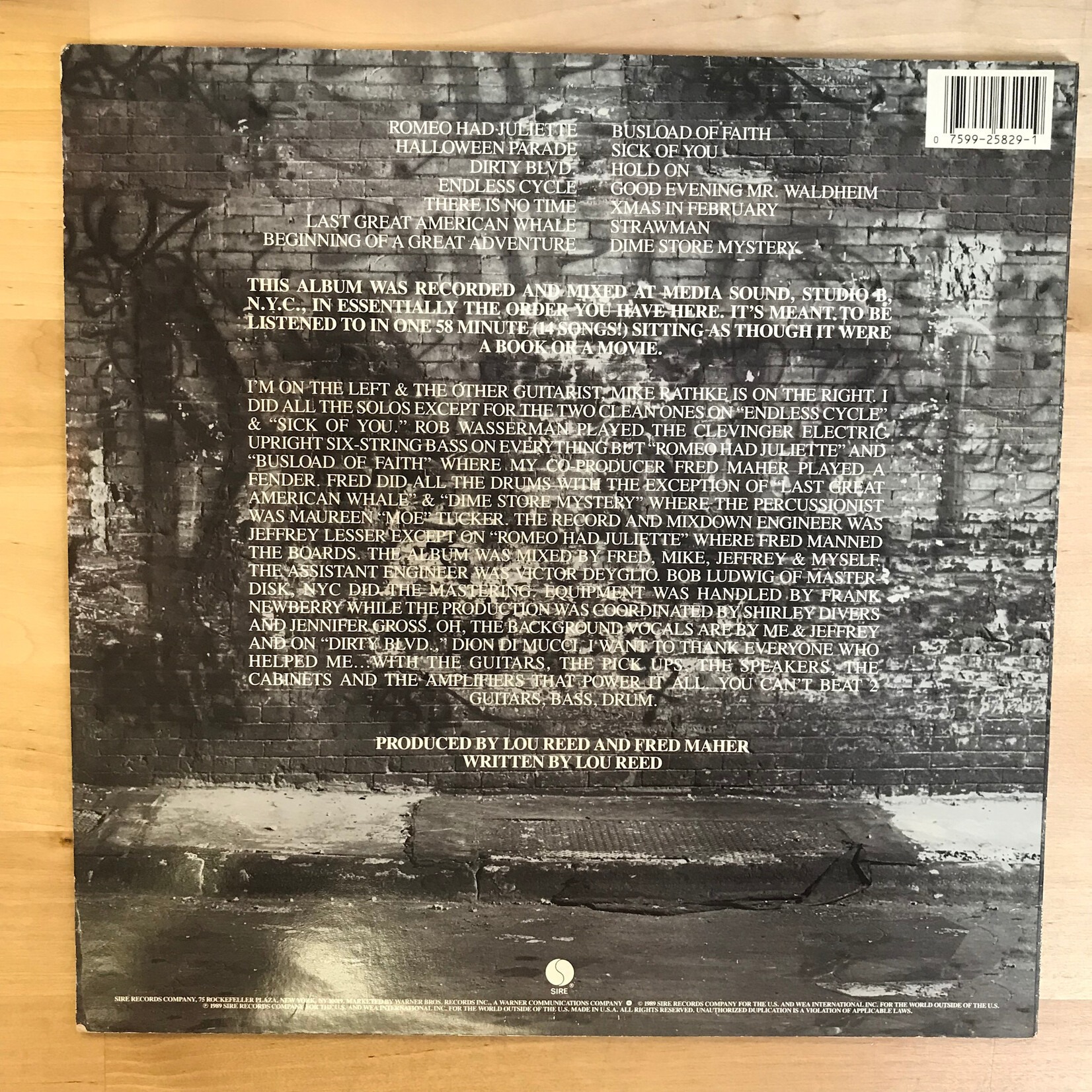 Lou Reed - New York - 25829 1 - Vinyl LP (USED)