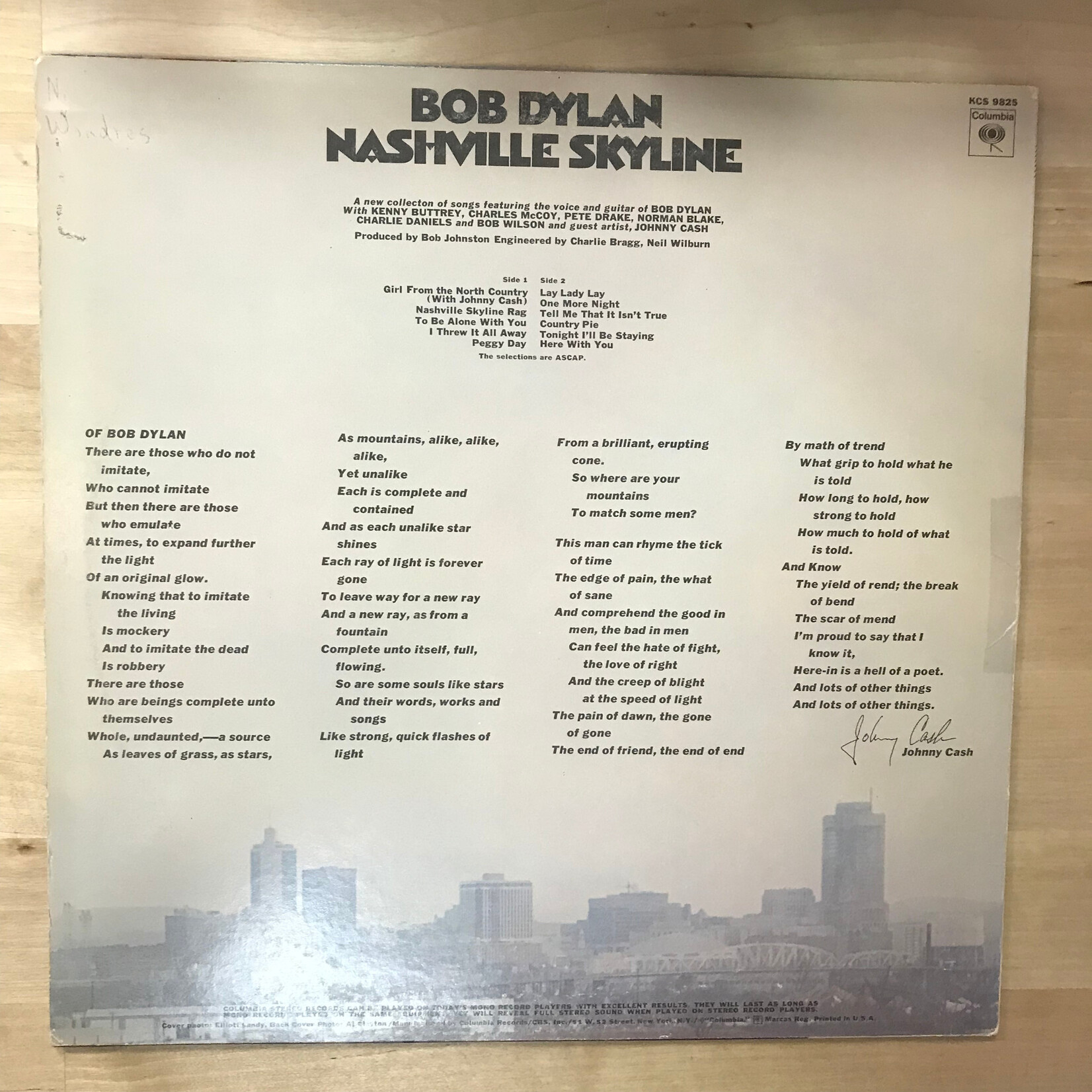 Bob Dylan - Nashville Skyline - KCS 9825 - Vinyl LP (USED)
