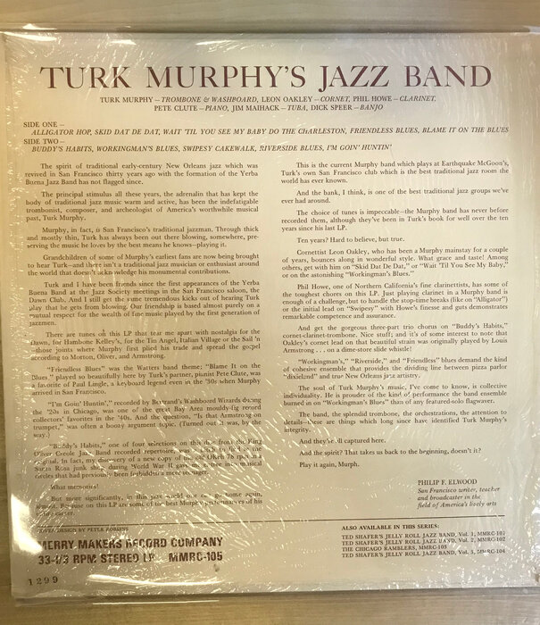 Turk Murphy - Turk Murphy's San Francisco Jazz Band (BLUE) - MMRC 105 - Vinyl LP (USED)