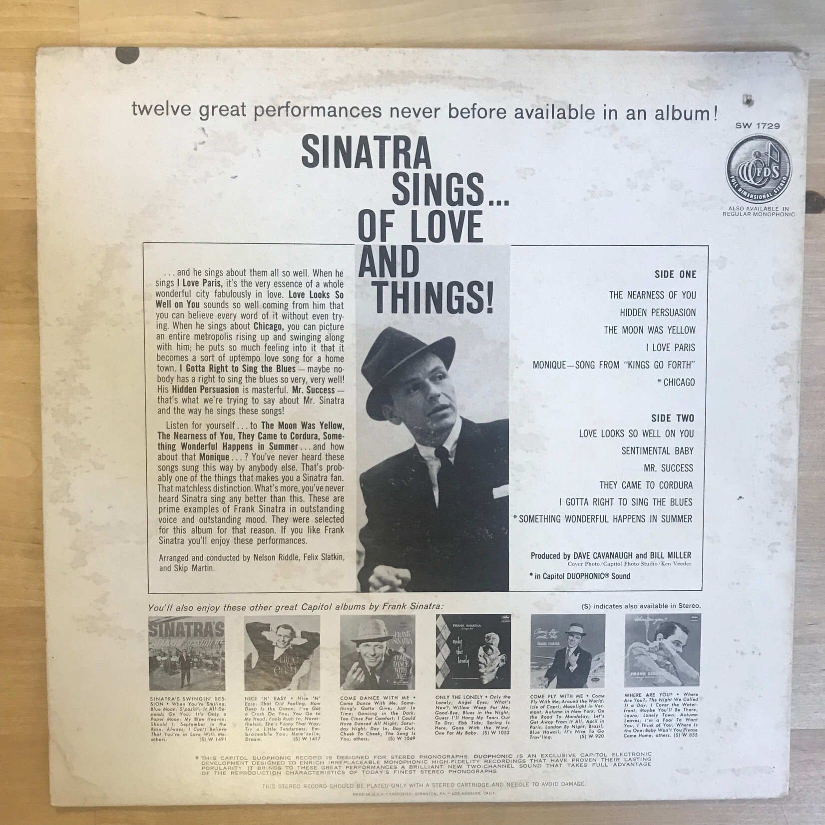 Frank Sinatra - Sinatra Sings … Of Love And Things - SW 1729 - Vinyl LP (USED)